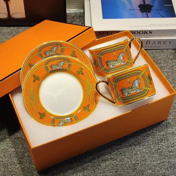 

Saucers Cups Tea And Set Of 2 Fine Bone China Coffee Golden Handle Royal Porcelain Party Espresso Mugs, Blue