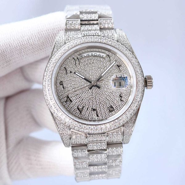 

wristwatches diamond watch mens automatic mechanical watch 41mm with diamond-studded steel fashion busins wristwatch bracelet waterproof mon, Slivery;brown
