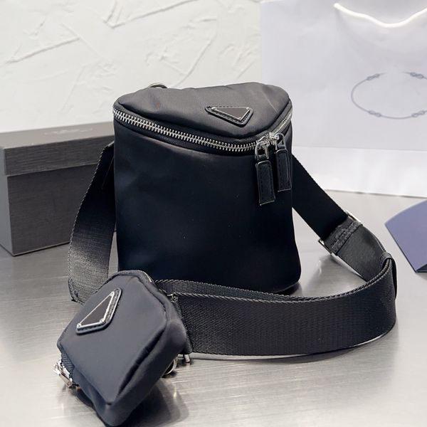 

nylon bucket bag casual women shoulder bags triangular sheet metal camera crossbody purse zipper closure handbags removable wide strap cross