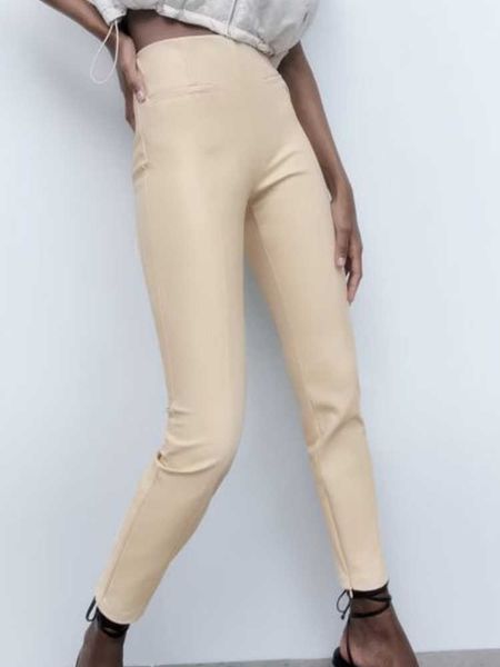 

women's leggings kumsvag 2022 autumn women pu slim leggings casual fashion solid high waist female elegant pencil pants trousers clothi, Black