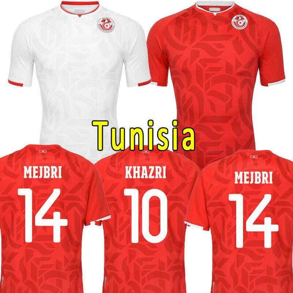 

2022 tunisia soccer jerseys maillot de foot 22 23 home red #7 msakni #10 khazri shirt away white khalifa sassi maaloul tunisia football unif, Black;yellow
