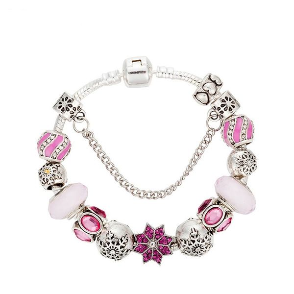 

fashion 925 sterling silver pink murano lampwork glass & european charm beads cherry red snowflake dangle fits pandora charm bracelets & nec, Golden;silver