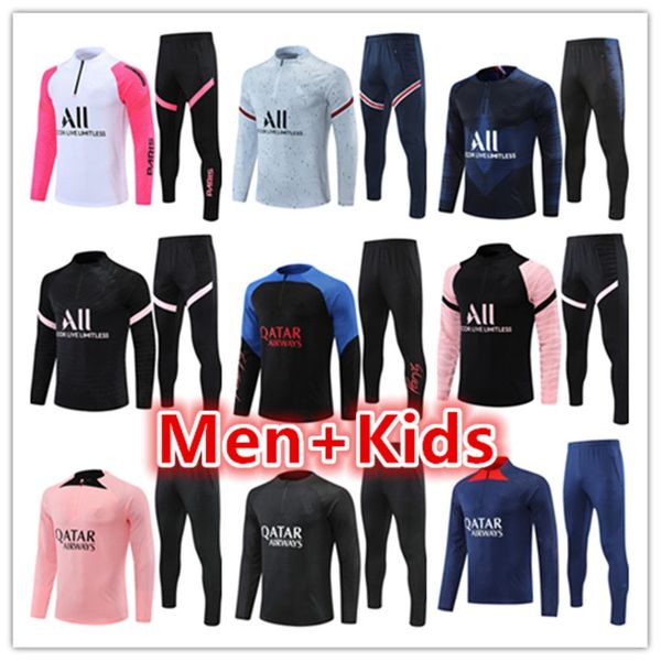 

kids mens soccer sets 23 24 training suits psgs football kits uniforms jerseys paris sports winter tracksuits baby boys sports wear clothes, Black