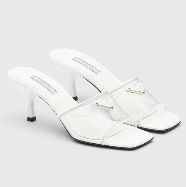 

luxury plexiglas women sandals shoes pvc & patent leather enameled metal triangle mules lady slip on lady slippers eu35-43, Black
