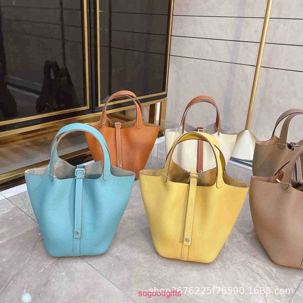 

designers herme bags women's picotin lock handbags tote bag can compare high version bucket cabbage basket bag real cow leather six col