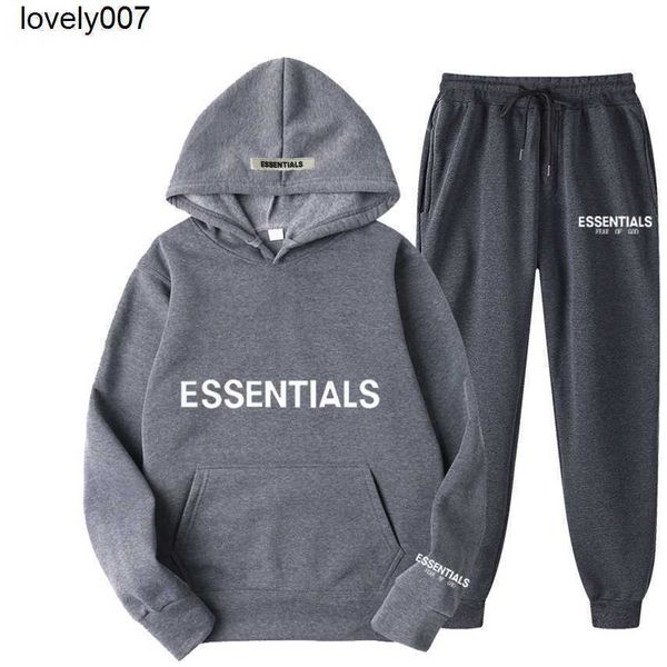

men's tracksuits brushed men's and women's same casual sports suit essentials fashion stamping sweater pants set, Gray