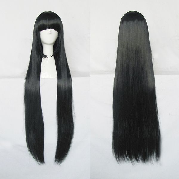 

popular black fringe length straight hair 100cm meter long cosplay wig