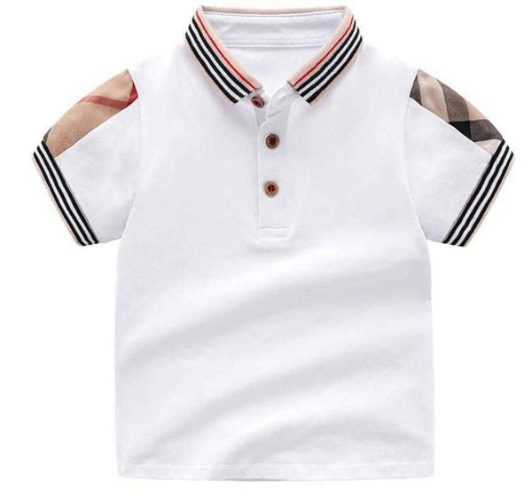 

summer baby boys cotton girls kids clothing short sleeve t shirt children turn-down collar plaid, Blue