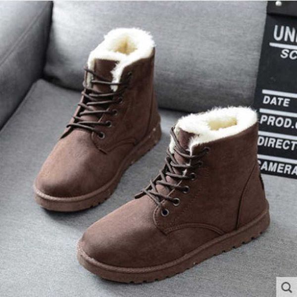 

snow boot 2022 short new winter round head lace up cotton shoes flat snow plush warm women's boots, Black