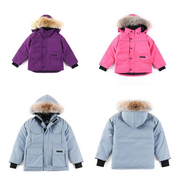 

2022 kids children down coat white duck jackets boys girls expedition parka goose winter warm coats baby clothes with badge hooded, Black;brown