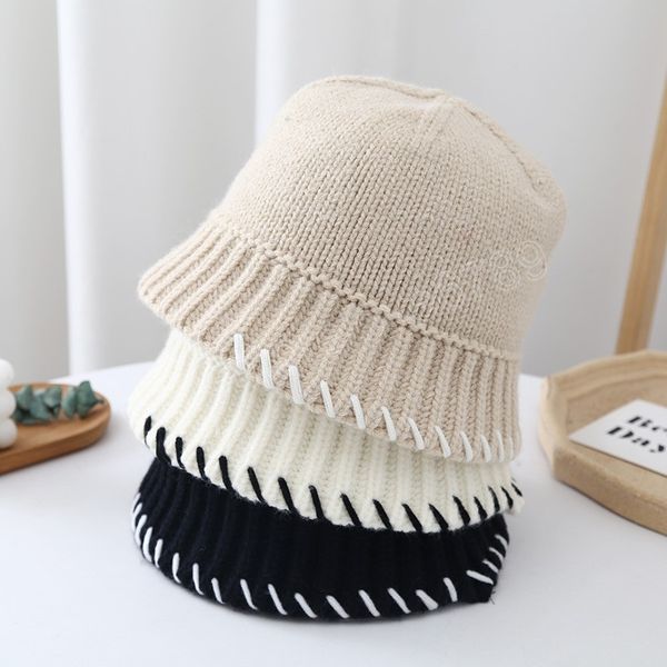 

fashion winter wool knitted bucket hat casual outdoor warm panama hat soft fisherman cap lady elegant women fishman hats, Blue;gray