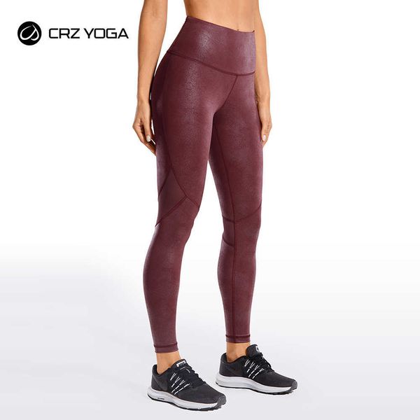 

women's leggings crz women's matte coated faux leather texture legging workout mesh tight pants with drawcord-25 inches t221020, Black