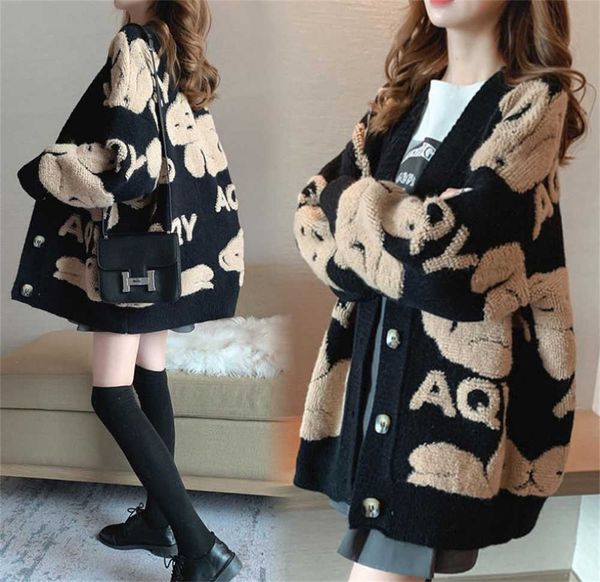 

women's sweaters fashion women knit designer v-neck print knitted cardigan girl loose long-sleeved sweater coat autumn winter sweat coa, White;black