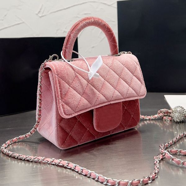 

womens mini designer velvet flap totes bags classic quilted handle diamond ball silver hardware chain crossbody shoulder french ladies handb