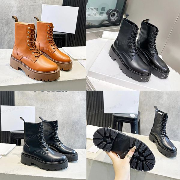 

designer boots bulky boot women bright cow leather booties thick soled martin bootie ladies lace-up motorcycle boot, Black