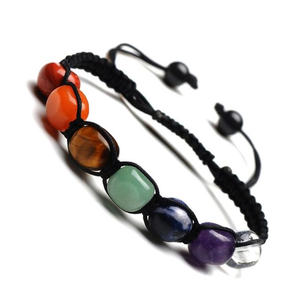 

7 colour random shape agate square charms bracelet blue stone braided beaded strand bracelet yoga jewelry, Golden;silver
