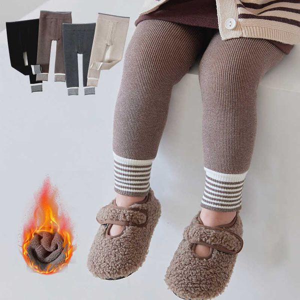 

leggings tights milancel new winter baby leggings toddler fleece thicken solid striped leggings 1-4y t221020, Blue