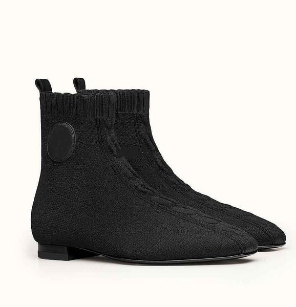 

women's ankle boots brand knitted volver women's appearance calfskin dress party kelly women walk eu35-42. with, Black