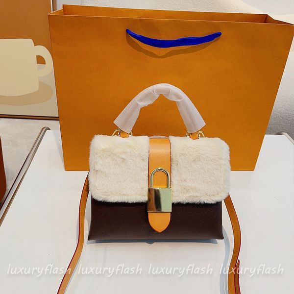 

new designer women shoulder bag handbags winter plush fashion trend messenger locky bags ladies lambhair vintage tote handbag