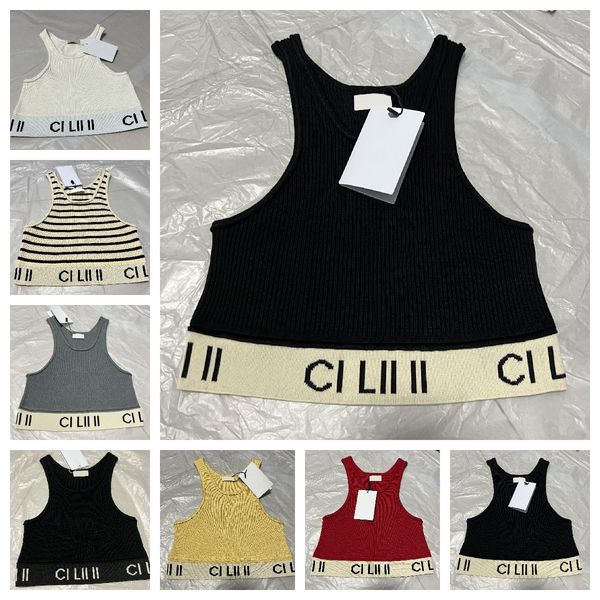 

knitted tanks r womens crop letter logo camis ladies t shirt multi color, White