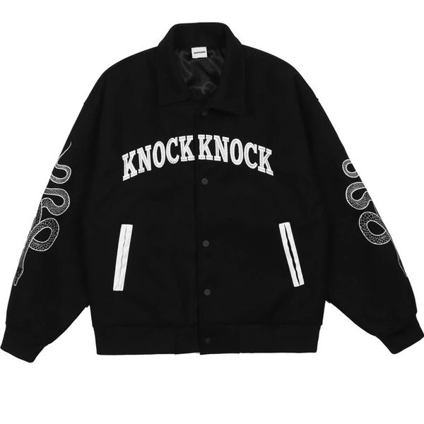 

bomber jacket streetwear mens vintage embroidery snake baseball coat 2022 harajuku casual japanese style varsity jackets, Black;brown