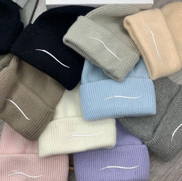 

men women autumn winter knitted skull caps solid color warm woolen cap classics cuffed brand letter beanie hat female caps warmer bonnet cas, Blue;gray