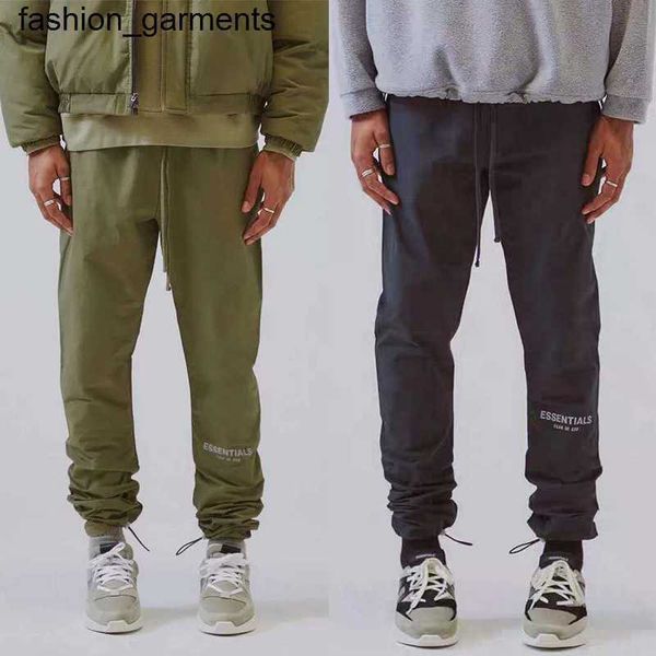 

designer men essential nylon double thread tide brand reflective drawstring tied trousers, Black