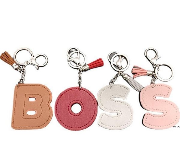 

english letter keychain pendant leather keychains tassel key chain luggage decoration keyring rrb16546, Silver