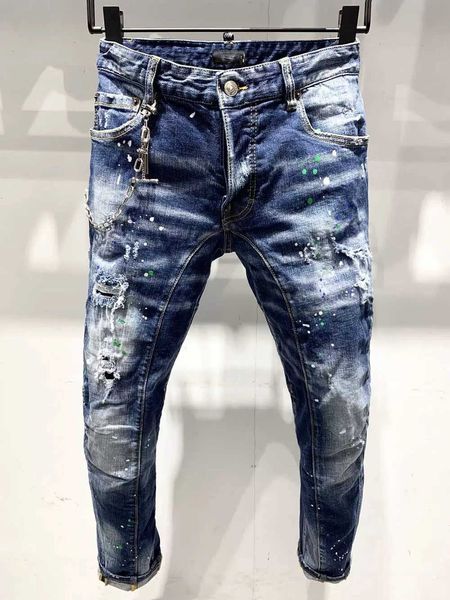 

men's jeans dsqsury dsq mens luxury designer skinny ripped cool guy causal hole denim fashion brand fit men washed pants 6942, Blue