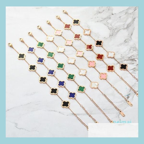 

charm bracelets luxurious quality see detial name flower with five nature stone pendant bracelet rhombus clasp for women wedding gift dh4f6, Golden;silver