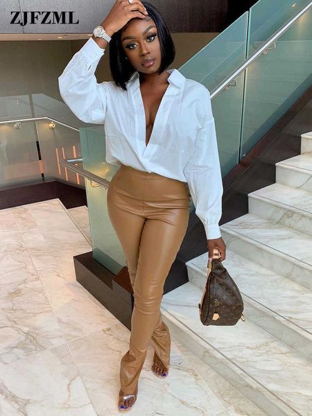 

women's leggings bright pu faux leather skinny legging woman high waist split hem pencil pant streetwear fall winter trousers t221020, Black