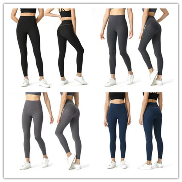 

lu yoga outfit naked material women yoga pants solid color sports gym wear leggings high waist elastic fitness lady overall tights workout, Gray
