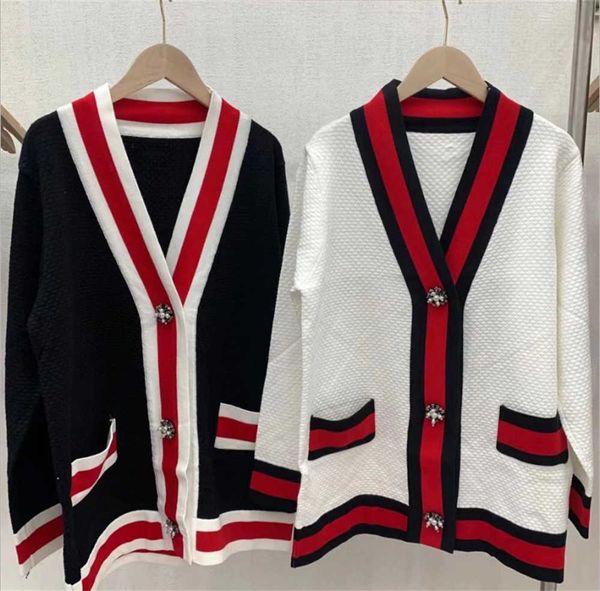 

women's sweaters women sweater knit designer knitted cardigans letter fashion v-neck long-sleeved cardigan casual jacket knitwear shirt, White;black