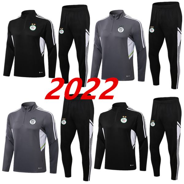 

22 23 algeria men soccer tracksuit jacket survetement 2022 2023 training wear maillot de foot feghoul mahrez bounedjah football training sui, Black