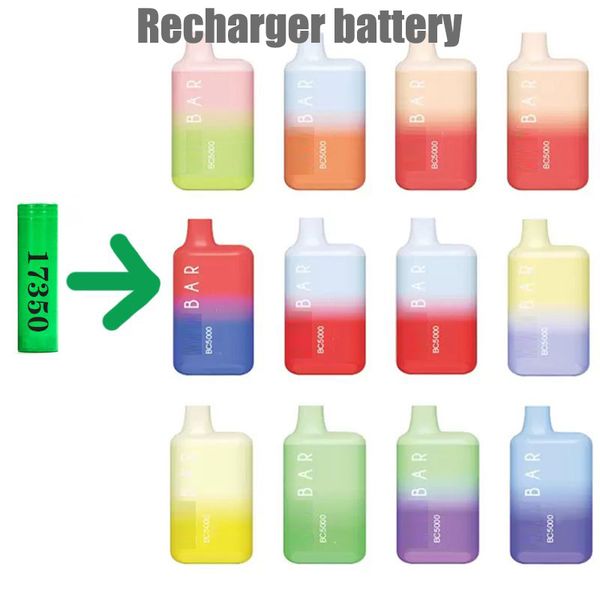 

17350 battery for authentic qr code e bar bc5000 disposable rechargeable cigarettes kit 650mah 13ml per-filled cartridges pod 24 colors vapo