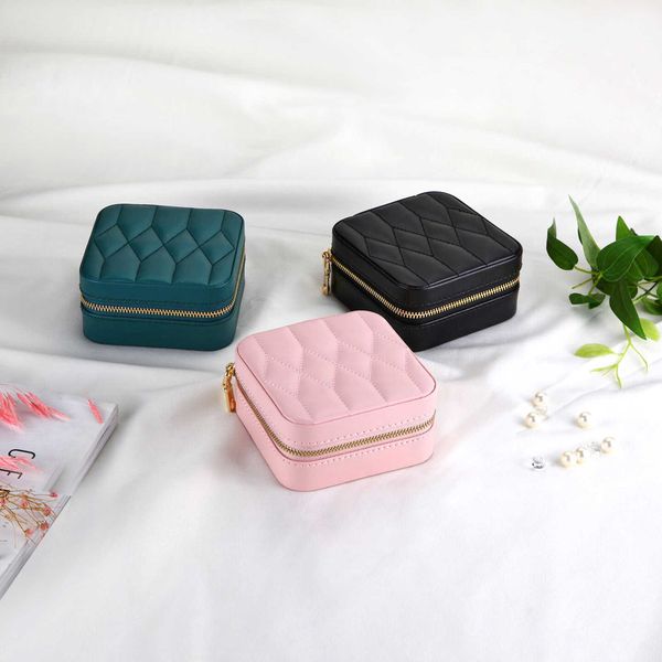 

jewelry boxes new storage portable double-layer zipper bag high-grade diamond pattern material earring cosmetics l221021, Black;white