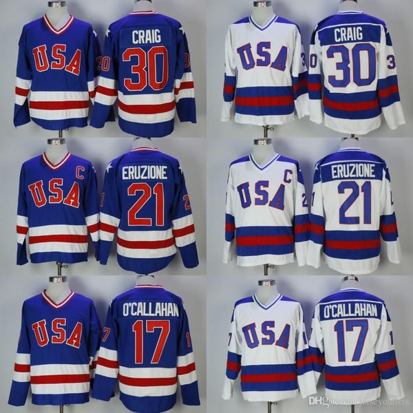 

men's 30 jim craig 21 mike eruzione 17 jack o'callahan 1980 usa hockey jersey team usa miracle on alternate year vintage jerseys, Black