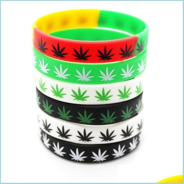 

jelly 50pcs/lot mti color maple leaf bracelet classic printed hip hop sile wristband promotion gift sil wristband drop delivery 20 dhtul, Black