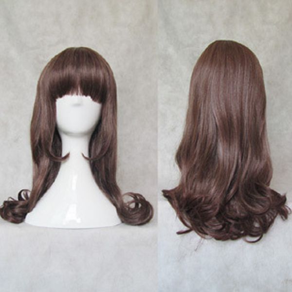 

popular cosplay sweet and cute bangs puffy brown long curly hair universal long hair wig, Black