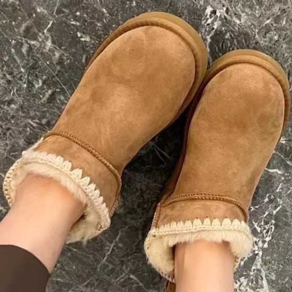 

australia australian snow boots luxury designer womens boot sheepskin wool winter genuine leather mini short thickened non slip shoes, Black