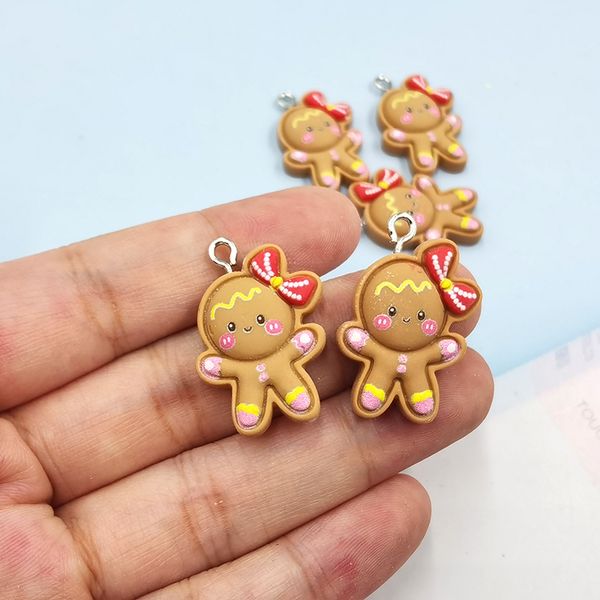 

10pcs kawaii christmas gingerbread man girl earring charms cute keychains necklace pendant accessory diy jewelry make, Bronze;silver