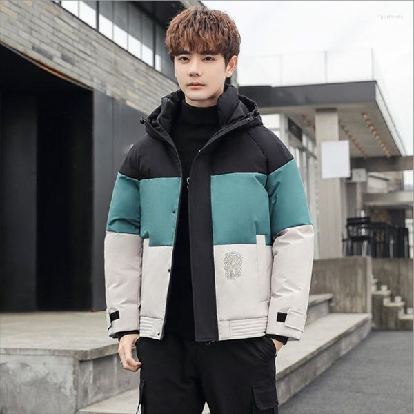 

men's down men white duck jacket fashion contrast color youth style winter wear male coat, Black