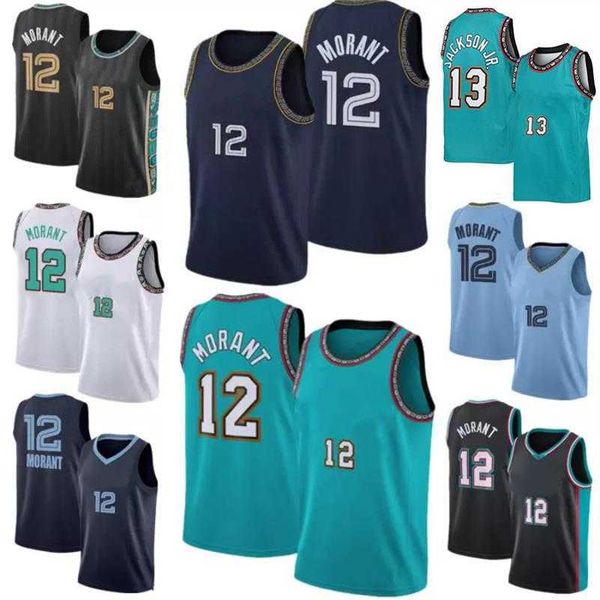 

men youth kids retro ja 12 morant basketball jerseys jaren 13 jackson jr. 75th anniversary vintage city jersey edition green mesh sleeveless, Black