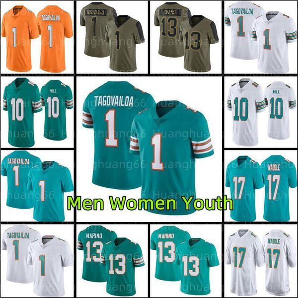 

1 tua tagovailoa 10 tyreek hill football jersey 17 jaylen waddle 13 dan marino xavien howard jaelan phillips mike gesicki jerome baker will, Black