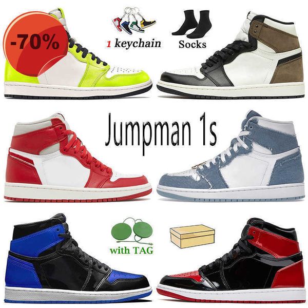 

dress shoes og 1 high basketball shoes 2023 with box jumpman 1s newstalgia chenille denim visionaire dark mocha patent bred white university, Black