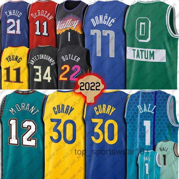 

fans tees 1 lamelo ball stephen curry jersey basketball jayson ja tatum morant luka giannis 77 doncic antetokounmpo jerseys jimmy trae butl, Black
