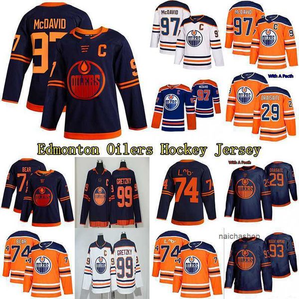 

97 connor mcdavid edmonton oilers jersey 99 wayne gretzky 74 bear 29 leon draisaitl 93 ryan nugent-hopkins hockey jerseys nhl's jerseys, Black