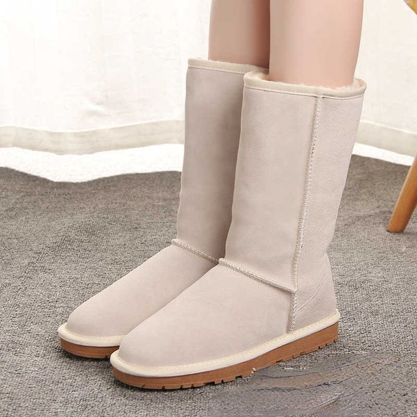 

snow boots 5815 high tube beige men's and women's winter boots large leather, Black