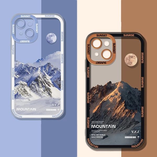 

luxury cases ins sunset moon snow mountain phone case for iphone 14 13 12 11 pro max xs xr x 11 camera protection soft cover iphone