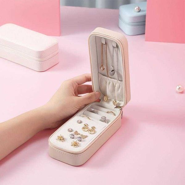 

jewelry boxes portable storage pu leather candy color rectangular travel organizer display packaging case l221021, Black;white